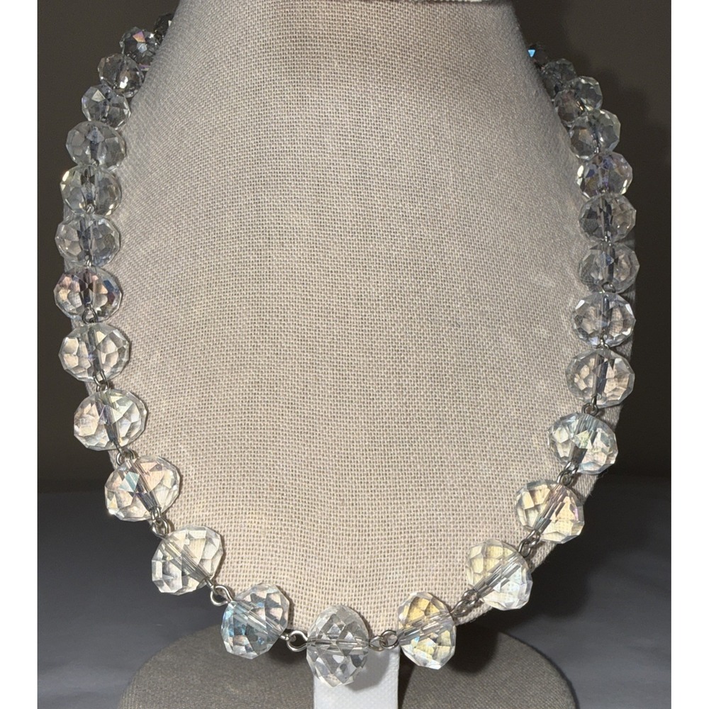 Vintage Aurora Borealis Glass Crystal Beaded Necklace Faceted AB 18-21 inches - Picture 2 of 11